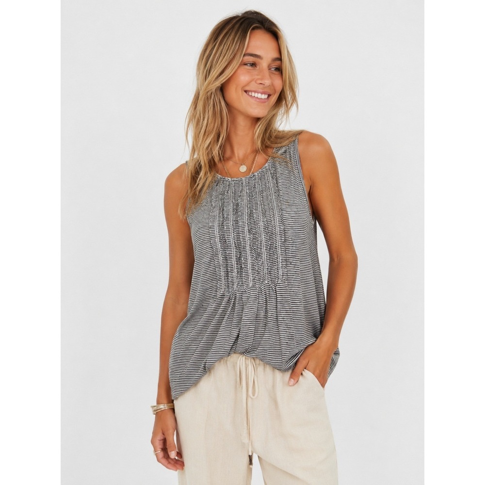Anthropologie Akemi + Kin Black White Striped Linen Blend Tank Top M